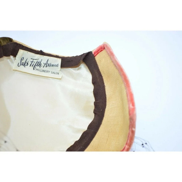 1950s Brown Velvet Beige Straw Netted Fascinator - Picture 6 of 7